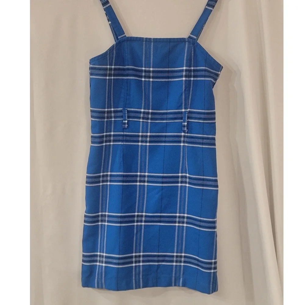 Justice Girls Blue Plaid Pinafore Dress Size 10‎ Sleeveless Ring Zip Back 101409